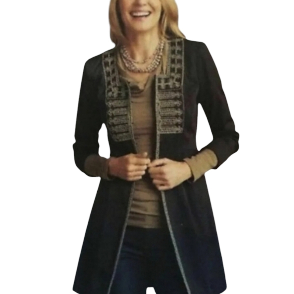 NWT Cabi Black & Gray Turkish Delight Embroidered Long Jacket Size 4